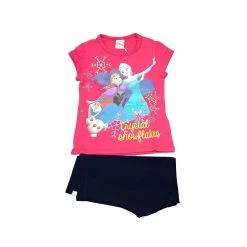 Completo 2pz T-shirt Maglia Maglietta Pantaloncino Cotone Bielastico Bimba Bambina Disney Frozen Fucsia Blu 6A
