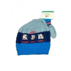 Set 2pz Cappello Cappellino Guanti Bimbo Bambino Disney Baby Mickey Azzurro Tg 50