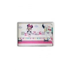 Completo 3pz Culla Carrozzina Bimba Neonato Lenzuolo Stampa Minnie Disney Baby Bianco Fucsia TU