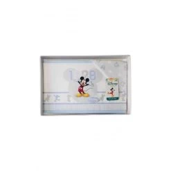 Completo 3pz Culla Carrozzina Bimbo Neonato Lenzuolo Stampa Mickey Disney Baby Bianco Cielo TU