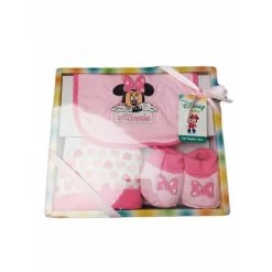 Set Regalo 3pz Bavetta Bavaglino + Cappellino + Scarpine Cotone Bimba Bambina Disney Baby Minnie TU